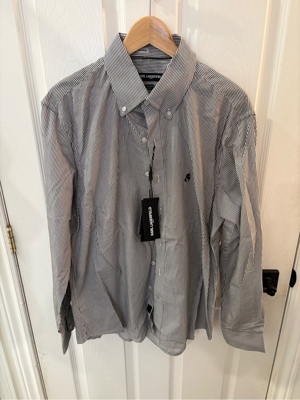 Karl Lagerfeld Black and White Fine-Stripe Button-Down Shirt